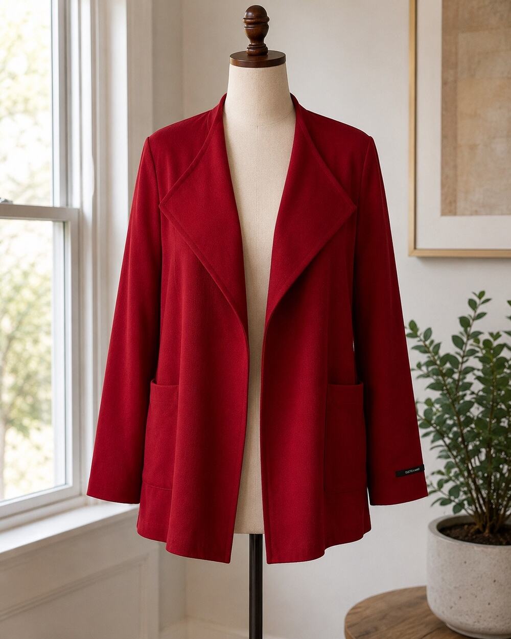 Marina Rinaldi Chiaro Red Wool Open Front Drape Jacket Italy Plus Size 21 NWT